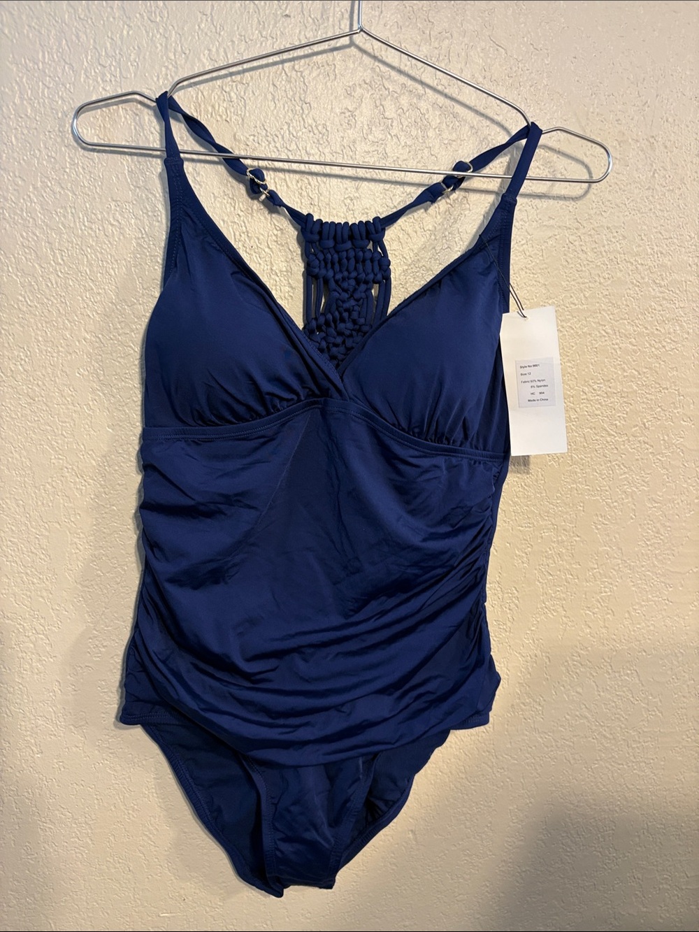 Firpearl Ruched Tummy Control One Piece Bathing Suit size 12 navy blue